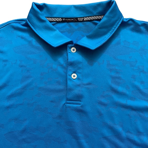 Southern Tide Polo Shirt Mens L Short Sleeve Performance Camo Shark Print Blue - Picture 1 of 5